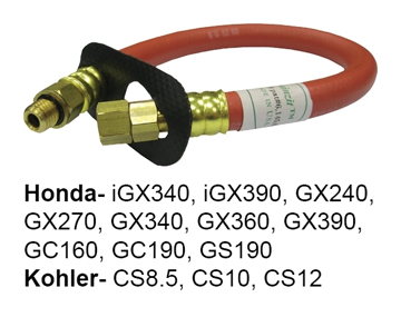 Side view of an oil changing aid; specific for Honda iGX340, iGX390, GX240, GX270, GX340, GX360, GX390, GC160, GC190, GS190, Kohler CS8.5, CS10 and CS12