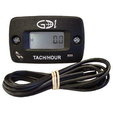 Front view of a black multi purpose tachometer